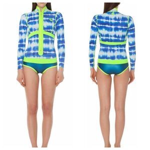 Glidesoul Tie Dye Spring Suit Front Zipper 1 mm Blue White Neon Yellow Size Med